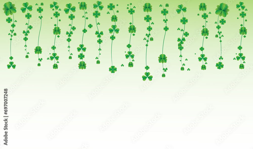 Clover banner. Patrick day background with vector four-leaf clover pattern background. Lucky green clover for Irish festival St Patrick s day. Vector green grass clover pattern background Clover banner. Patrick day background with vector four-leaf clover pattern background. Lucky green clover for Irish festival St Patrick s day. Vector green grass clover pattern background