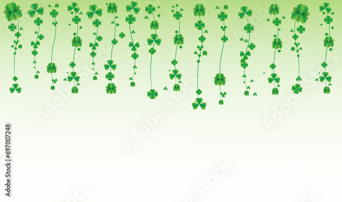 Clover banner. Patrick day background with vector four-leaf clover pattern background. Lucky green clover for Irish festival St Patrick s day. Vector green grass clover pattern background photo