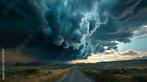 Chasing Clouds:  Storm chasers navigating a rugged landscape, pursuing the formation of storm clouds and capturing the dynamic essence of meteorological events photo