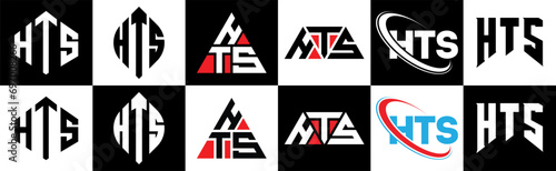HTS letter logo design in six style. HTS polygon, circle, triangle, hexagon, flat and simple style with black and white color variation letter logo set in one artboard. HTS minimalist and classic logo photo