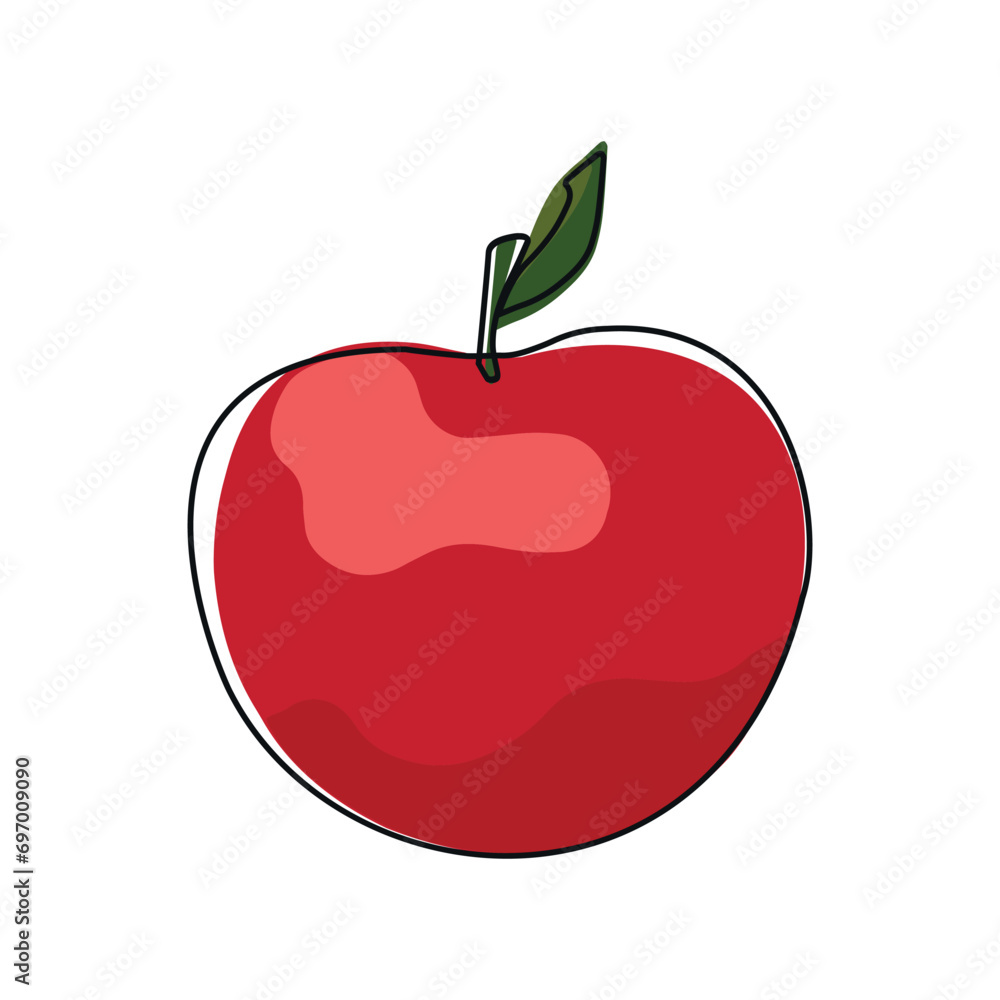 Fototapeta premium Line red apple on white background. Vector illustration