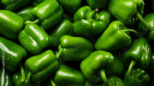 Green bell pepper background. Top view.