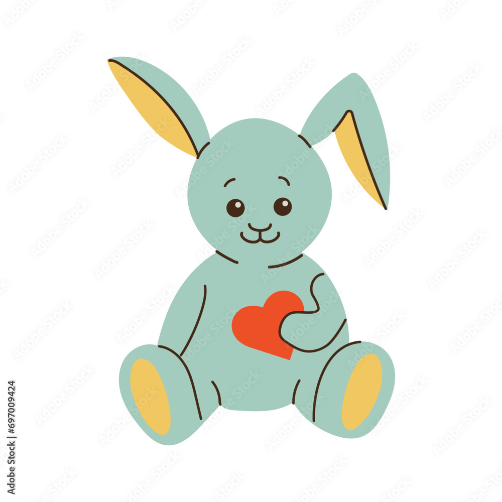 Obraz premium Lovely rabbit with heart. Vector illustration on a white background. Rabbit for logo, design and greeting card.