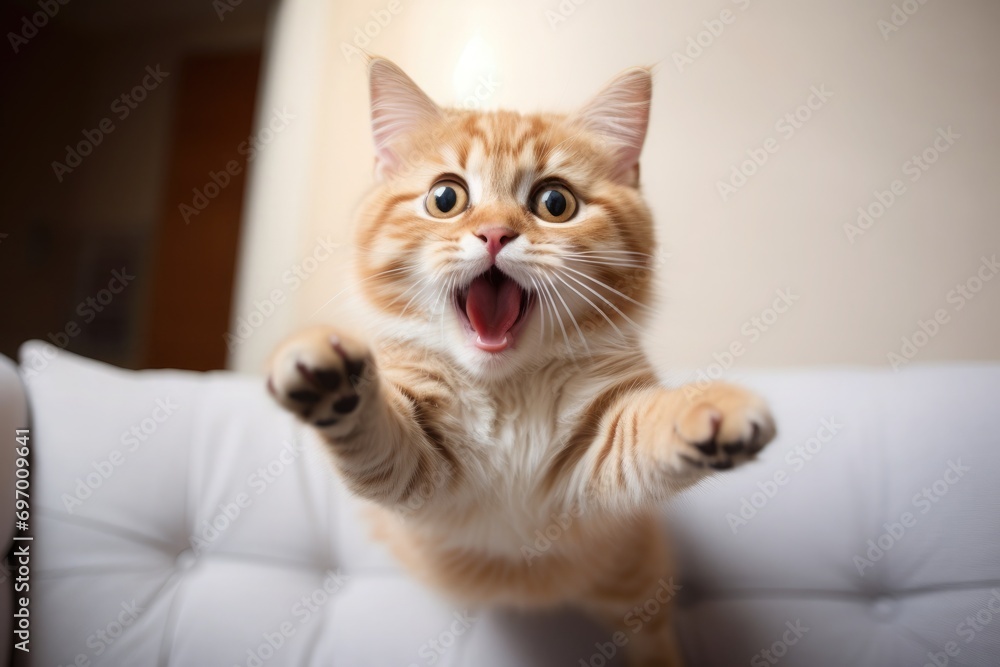 cat jumping with excitement