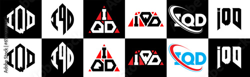 IQD letter logo design in six style. IQD polygon, circle, triangle, hexagon, flat and simple style with black and white color variation letter logo set in one artboard. IQD minimalist and classic logo photo