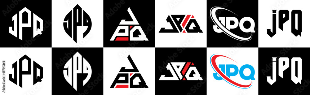 JPQ letter logo design in six style. JPQ polygon, circle, triangle, hexagon, flat and simple style with black and white color variation letter logo set in one artboard. JPQ minimalist and classic logo JPQ letter logo design in six style. JPQ polygon, circle, triangle, hexagon, flat and simple style with black and white color variation letter logo set in one artboard. JPQ minimalist and classic logo