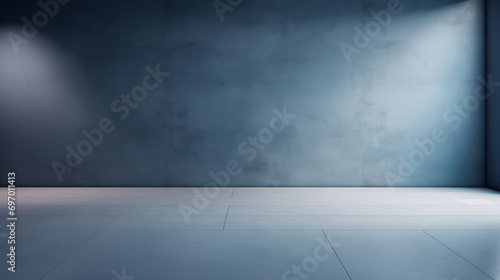 Beautiful original background image of an empty space in blue tones with a play of light and shadow on the wall and floor for design or creative work.