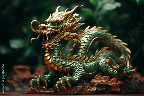 Green Dragon. Symbol of Happy Chinese New Year 2024 is Wooden dragon