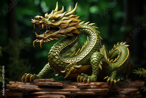 Green Dragon. Symbol of Happy Chinese New Year 2024 is Wooden dragon
