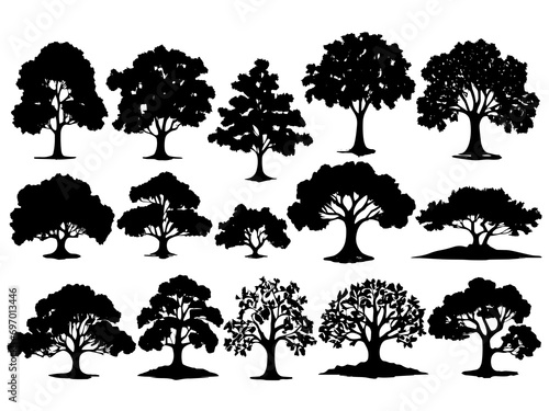 Clean and graphic  silhouettes of decorative tree shapes with high contrast
