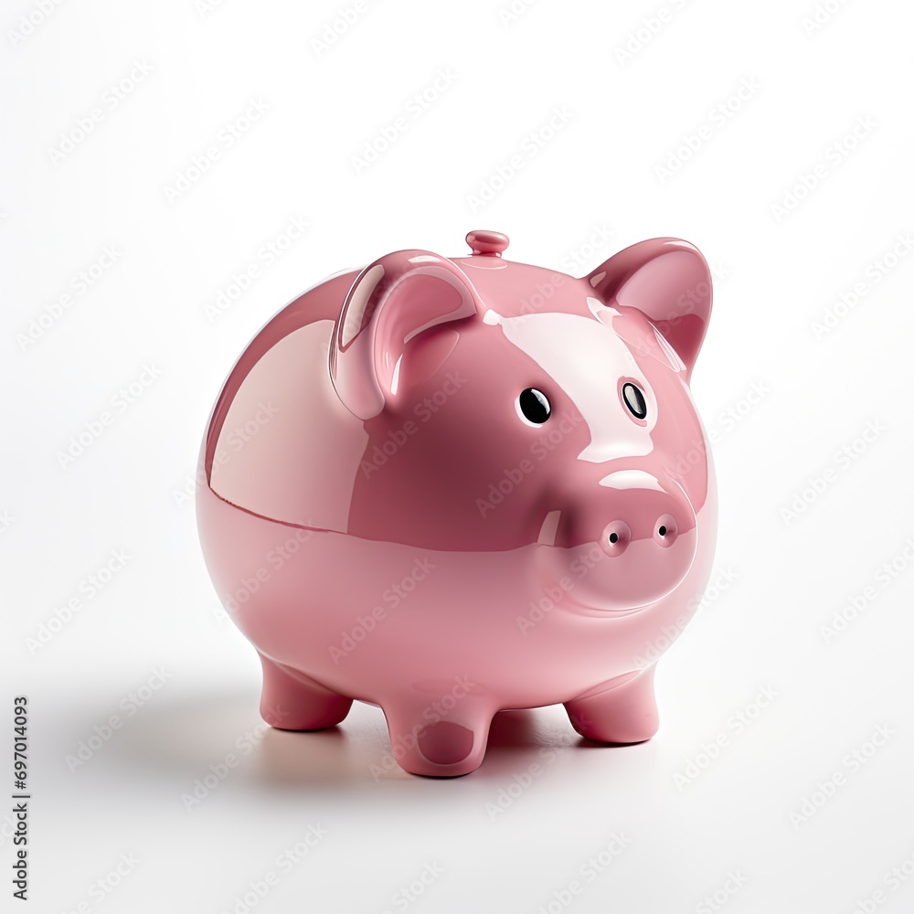 Cute ceramic piggy bank pink pig isolated. Cash savings. Store and save money in a piggy bank. Piggy bank toy. Piggy bank for children. Investments and finance, banking operations, deposit, loan.