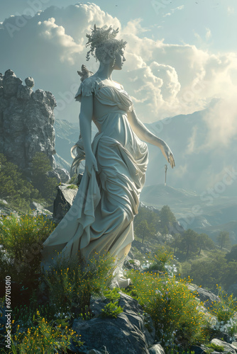 Gaia - Greek god in a full-body shot with a background reflecting their domain Gen AI