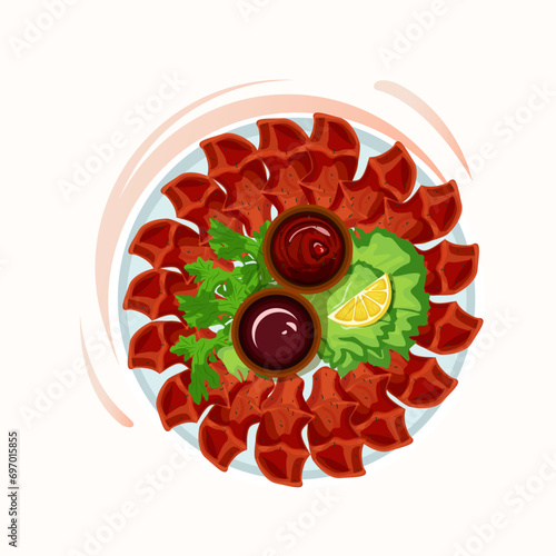 Raw meatballs vector illustration (cig kofte) isolated on a white background. Traditional Turkish cuisine delicacies.