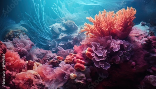 An Underwater Scene of a Coral Reef and Sea Anemones
