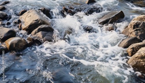 Water Rushing Over Rocks in a River