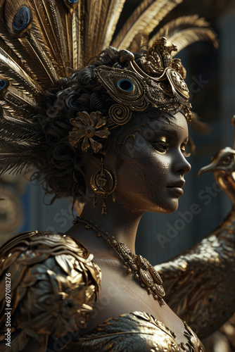 Hera - Greek goddess in a half-body shot with a background reflecting her domain and personality Gen AI