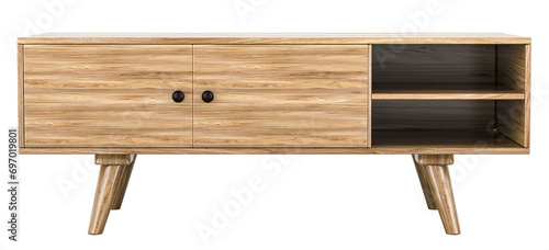 Wood TV Unit, wooden TV Stand, 3D rendering isolated on transparent background
