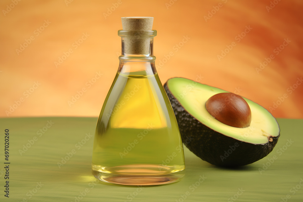 Avocado oil on table close-up. Neural network AI generated art Avocado oil on table close-up. Neural network AI generated art