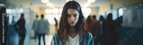 Depressed sad teenage girl in school