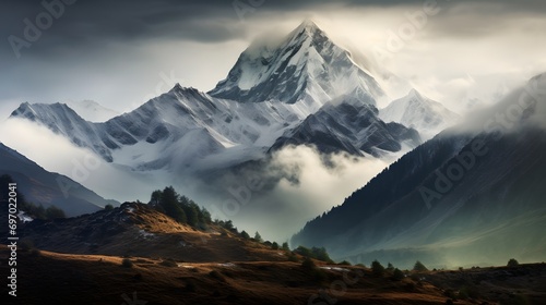 a cloudy day over mountainous clouds over the mountain range © haallArt