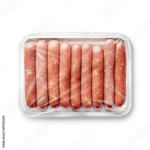 an image of a white plastic tray sausage isolated on a white background