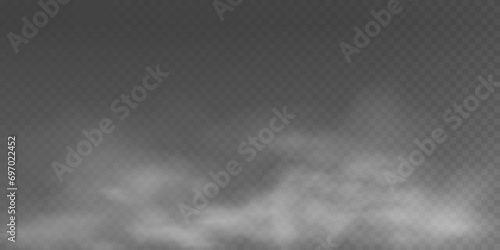 Fog or smoke insulated transparent special effect. White vector background of cloudiness, fog or smog. Vector illustration	 photo