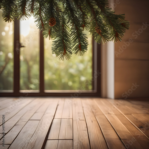 christmas tree on wooden background