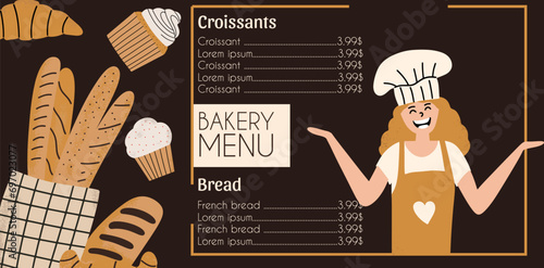 Bakery cafe menu design template. Vector illustration.
