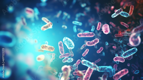 microbiology under microscope.Probiotics Bacteria.Biology, science Microscopic.Generative AI photo