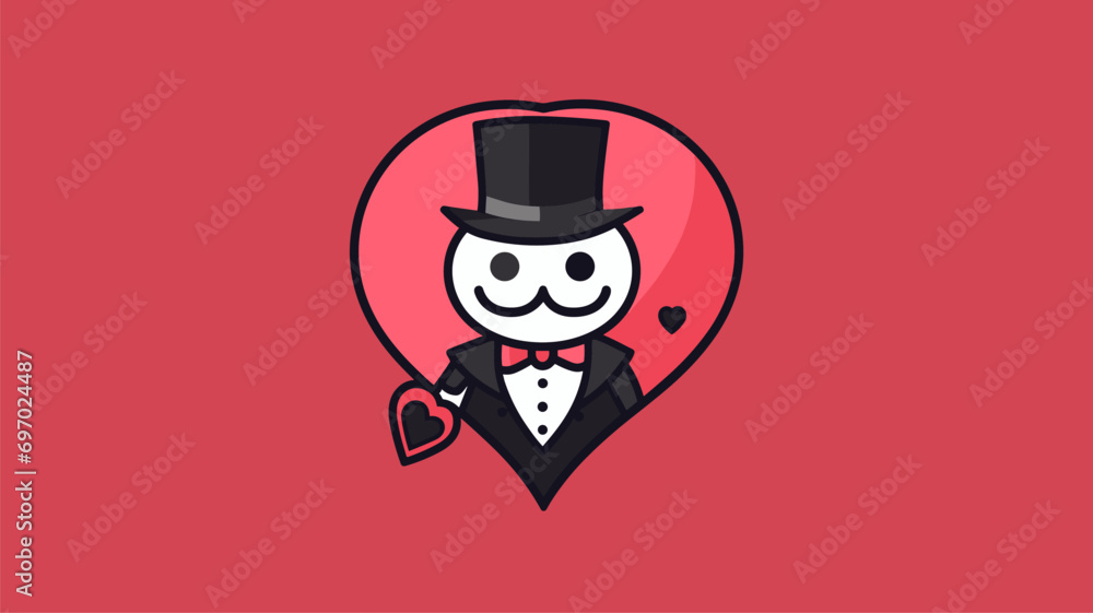 a cheerful character in a hat in a heart on a red background for Valentine's Day. vector illustration