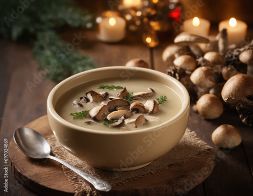 Mushroom soup on the Christmas table.