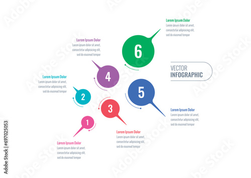 colored circles informational template. six options infographic template. web, internet, annual report, education, magazine infographic template