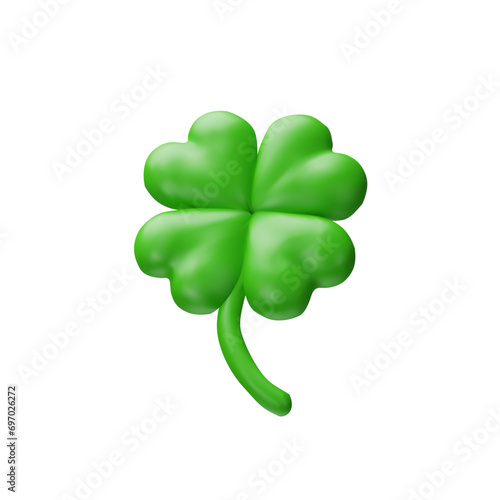 Irish culture with a 3D vector illustration realistic clover. Symbolizing luck and celebrating St. Patrick's Day. The green shamrock, rendering in clay style, and tradition to the festive season
