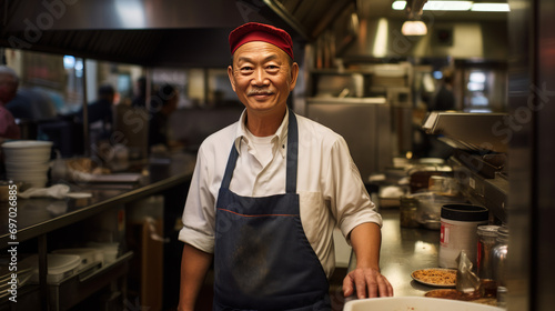 an Asian man prepares national food in the kitchen at a restaurant