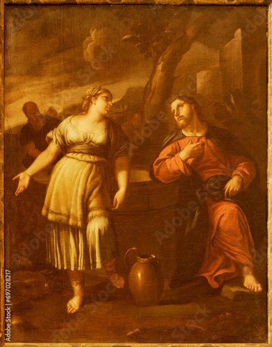 VICENZA, ITALY - NOVEMBER 7, 2023: The painting of  Jesus and the Samaritan woman in the church Chiesa di Santo Stefano by unknown artist.