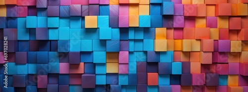 a colorful rainbow blocks with blocks in the background