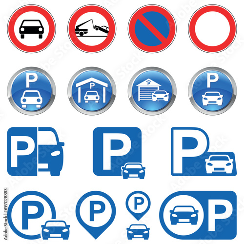 Parken, Parken verboten, Parkplatz, Parkhaus, Strassenschild - Vektor Illustration