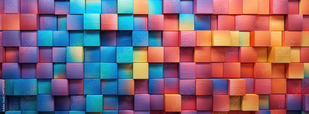 a colorful rainbow blocks with blocks in the background