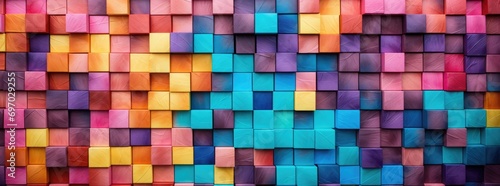 a colorful rainbow blocks with blocks in the background