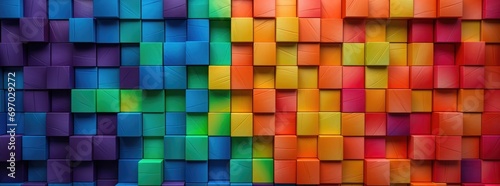 a colorful rainbow blocks with blocks in the background
