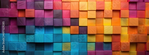 a colorful rainbow blocks with blocks in the background