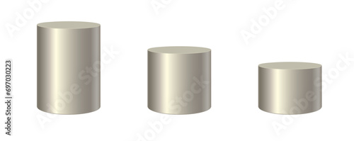 3d chrome cylinders isolated on transparent background. Cylinder pole, metal steel pipe, scenes, pedestals, podium. Vector, illustration.