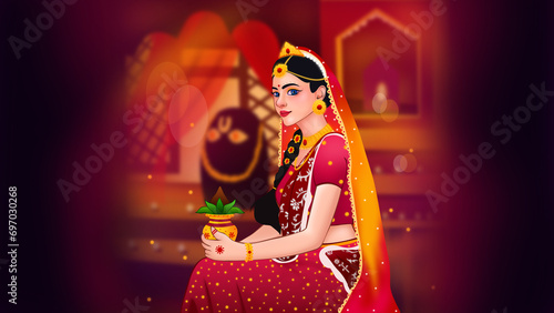 Canvastavla Vector art of Radha,  digital art, Krishna vector, illustration, painting, illus
