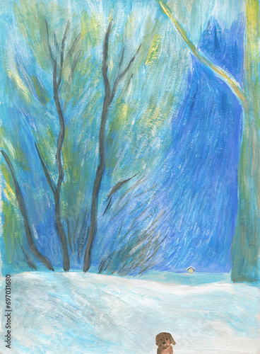 Winter landscape. watercolor painting. illustration