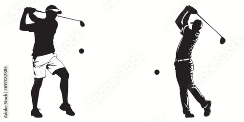 Golf silhouettes and icons. Black flat color simple elegant white background Golf sports vector and illustration.