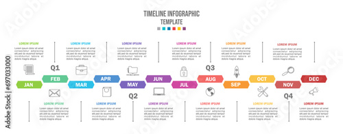 Monthly modern Timeline Gantt chart with quarters in yellow tone, presentation vector infographic. Infographic template for business.