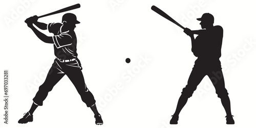 Baseball silhouettes and icons. Black flat color simple elegant white background Baseball sports vector and illustration.