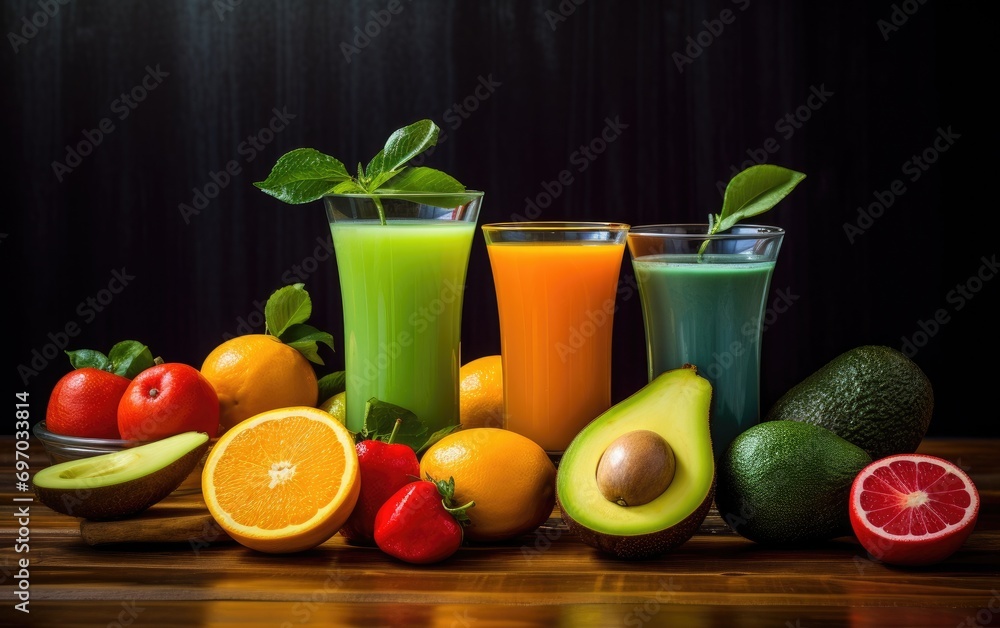 different fruits juices in glasses different fruits juices in glasses