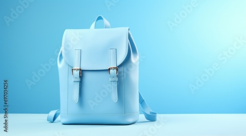light blue backpack on a blue background