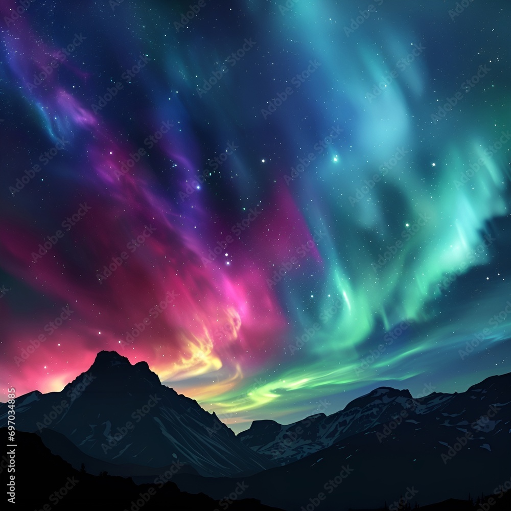Vector Illustration of Northern Lights in the Night Sky